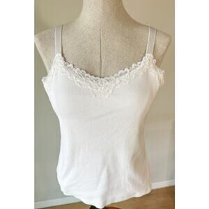 Chico’s White Lace Trim Cami Y2K Cotton Tank Top Coquette Soft Girl Minimalist